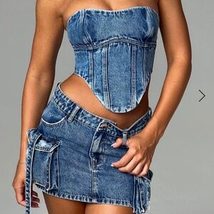Baby boo denim skirt and corset set - YASIE CORSET - DARK WASH